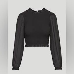 Wilfred Black Sheer-Sleeve Cropped Top